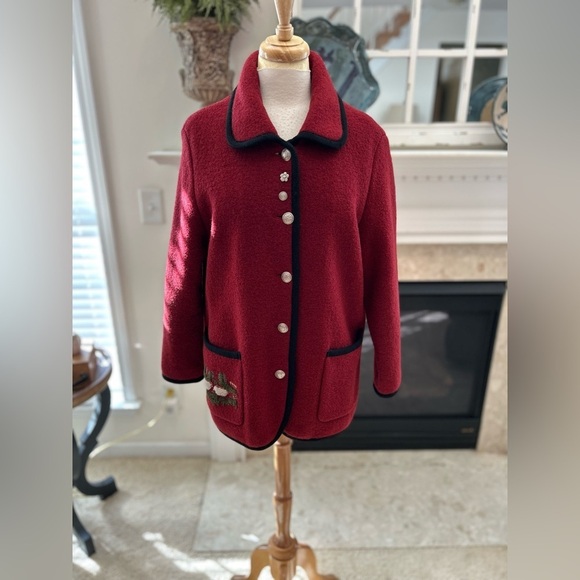 Jackets & Blazers - CARTE/Austria Red Boiled Wool Jacket with Black Trim